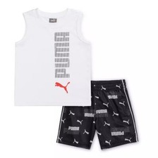 PUMA BOYS OUTFIT - 231 WHITE BLACK SZ 7 - BASKETBALL SOCCER SHIRT SHORTS SET 2