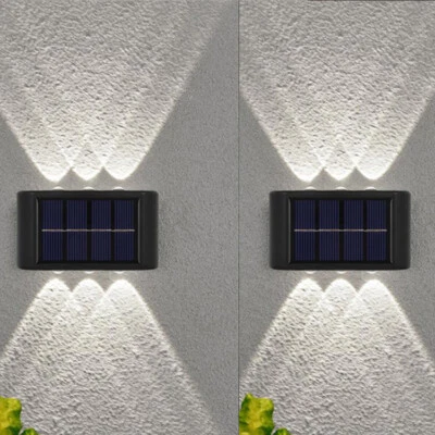 2PK LED Solar Powered Wall Light UP Down Outdoor Patio Sensor White Lamp Home US