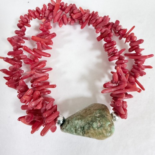 VTG Red Coral & Turquoise Chunk Stretch Bracelet