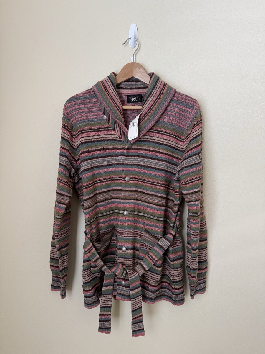 RRL Ralph Lauren カーディガン グレー/赤/黒 RRL Double RL Ralph Lauren New Striped Belted Cardigan Sweater