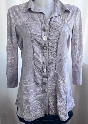 Elisa Cavaletti Boho Romantic Artsy Blouse Mixed  Decorative Buttons S/M Lilac