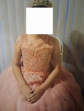 Girls' Pink Sleeveless Beaded Embroidered Tulle Ball Gown Formal Dress