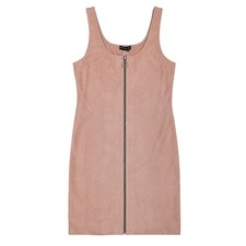 NWT Popular Basics Blush Pink Faux Suede Sleeveless Sheath Dress Zip Front Large