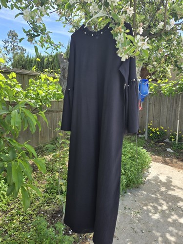 Black Abaya Modest Dress with Bell Sleeves - Large Size Abaya - Picture 7 of 14