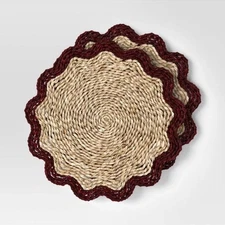 Threshold Coastal 2pk Woven Seagrass Charger Red Border