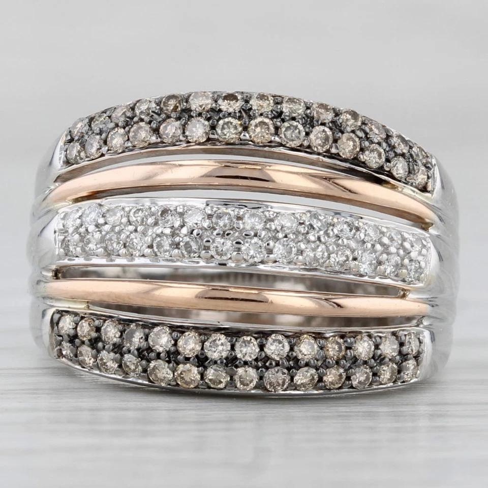 Anillo de cóctel multibanda de diamantes de 0,60 quilates de oro rosa blanco de 14 k talla 7 Foto 2 de 4