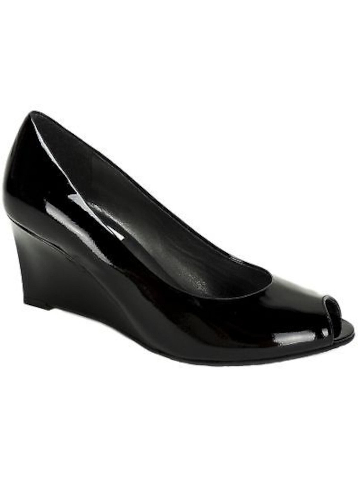 STUART WEITZMAN Womens Black Nuanna Peep Toe Wedge Slip On Leather Pumps 9 M