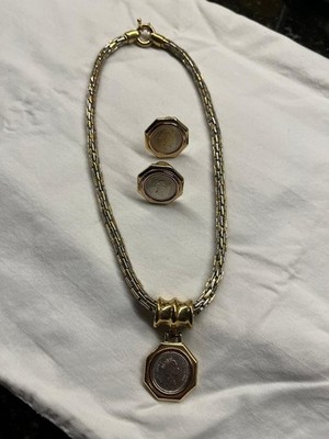 VINTAGE QUEEN ELIZABETH II COIN CUSTOME NECKLACE AND EARRINGS