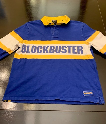 BLOCKBUSTER Colorblock Polo manica lunga blu medio giallo anni 90 nostalgia