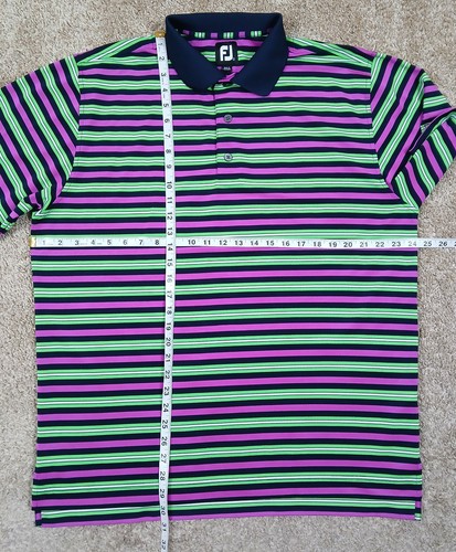 Footjoy FJ Golf Performance Polo Shirt Striped Mens Large Multicolor Logo SS - Picture 8 of 8