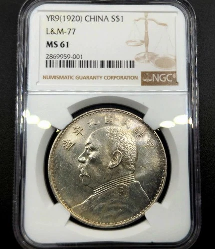 1 Dollar 9 (1920) 年九 *Fat Man* Dollar Six Characters Republic of China MS61 NGC