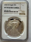 2020-W $1 American Silver Eagle NGC PR-70 Ultra Cameo - Brown Label