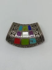 Vintage Sterling Silver 925 Thailand Mosaic Slide Pendant