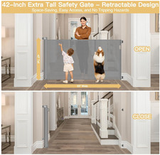 Reinforced 42" Extra Tall Baby Gate 55" Wide Retractable Dog Gate