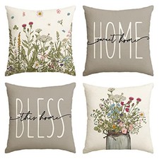Fall Wildflowers Home Sweet Home Throw Pillow Covers, 18" x 18" Pack of 4 