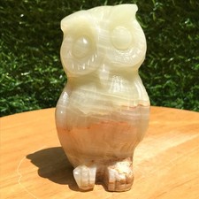 440G Natural Afghan jade Crystal Hand Carved Owl Energy Healing Reiki