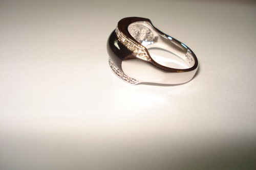 Black Enamel Crystals Ladies Ring Signed Sz 9 Camille Lucie France New! - Picture 3 of 4