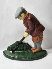 Vintage Cast Iron 9" Golfer Golfing Door Stop Bookend Heavy Victorian Father's D