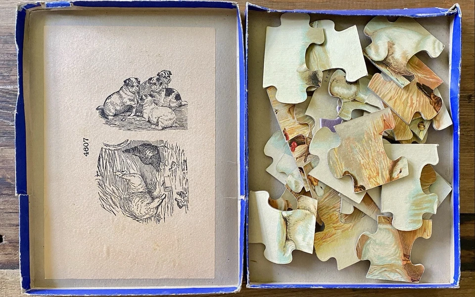 Rompecabezas antiguo con imagen de perro de Milton Bradley Co Foto 2 de 2