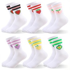 6 Pairs Women's Fruit Heart Socks Cute Novelty Socks for Women 6 Pairs White