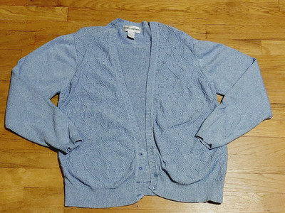Women's Cathy Daniels Blue Cotton Button Up Cardigan Sweater Blouse Size XL