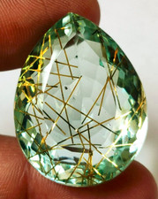 Grande pierre précieuse en vrac taillée en poire de quartz rutilé doré de...