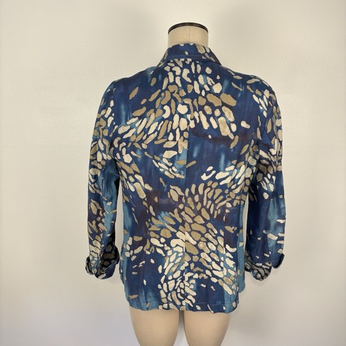 Coldwater Creek Blue Abstract Print Blazer Small Linen Blend Art To Wear - Picture 3 of 9