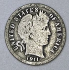1911-D Barber Dime 90% Silver Denver Mint Liberty Head USA Coin