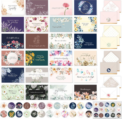 Decorably 24 Pack 6X4In Assorted Sympathy Cards with Envelopes and Stickers, 24