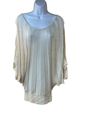 Cache Dolman Sleeve Top L Cream Batwing Blouson Knit Boho Relaxed