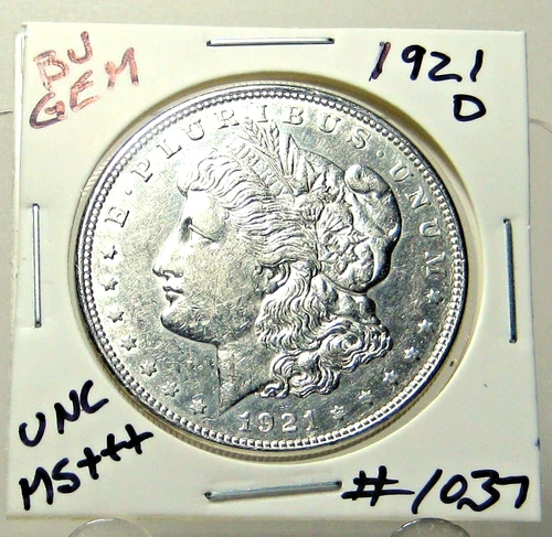 1921-D MORGAN SILVER DOLLAR BU GEM PROOF LIKE COIN FREE SHIPPING US MINT #1037