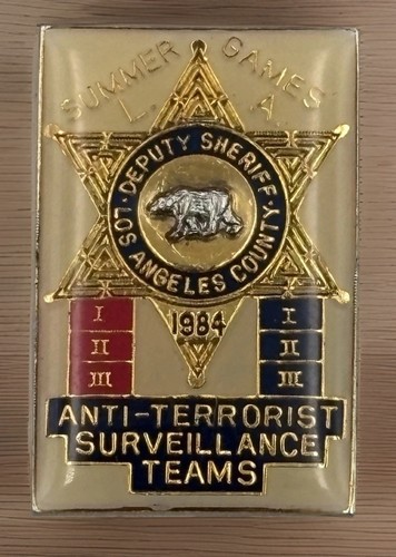 Los Angeles Sheriff Department Anti-Terrorist Surveillance 1984 Olympics Pin VTG