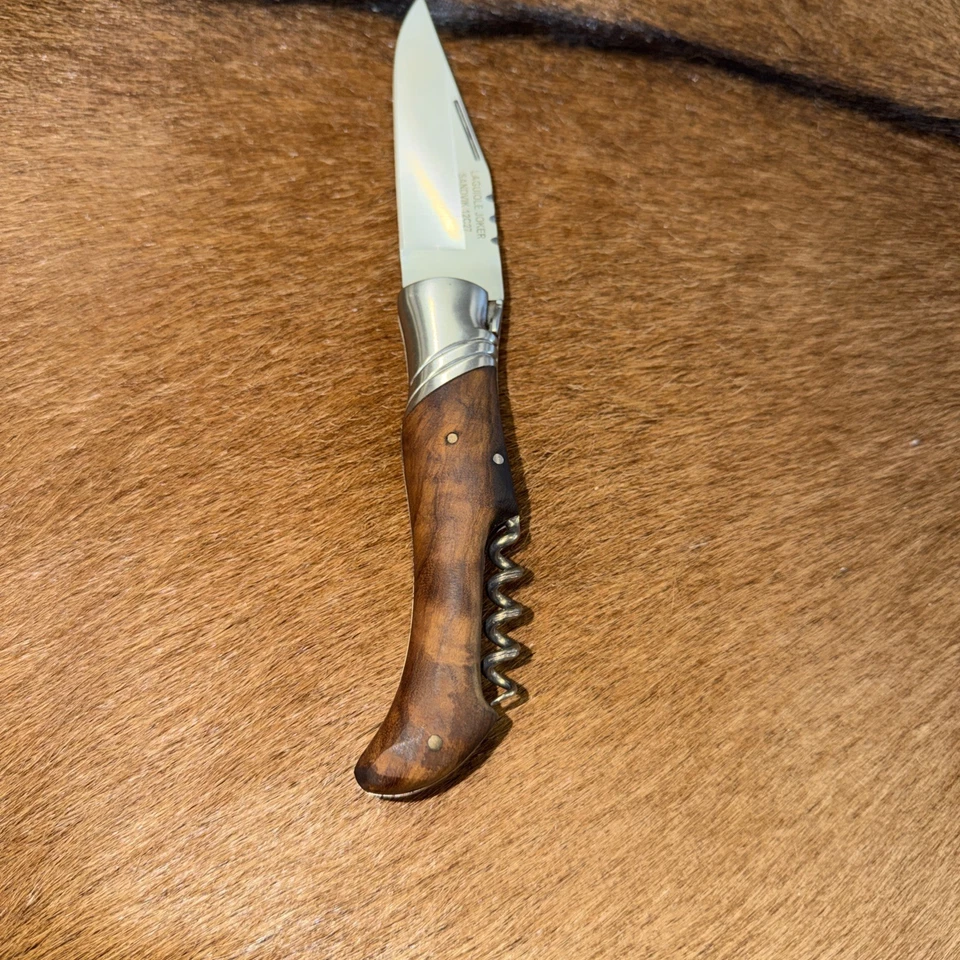 独特 Laguiole Slipjoint 折叠口袋刀 带开瓶器 普通边木 — 第 3/4 张图片