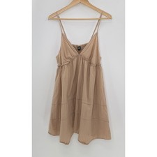 Wild Fable Tan Babydoll Tiered Flowy Smocked Back Mini Dress XL Boho Festival