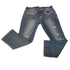 Maurices Original Crop Mid Rise Destroyed Stretch Blue Jeans Women  s Size 8 EUC 