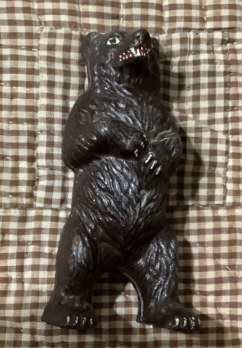 Vintage, Antique 19th C Cast Iron Bear Coin Bank in Original Brown Finish