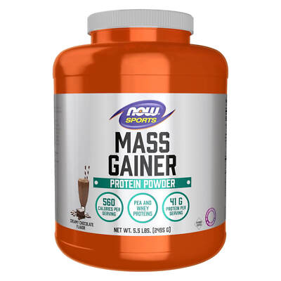 NOW Mass Gainer Powder Creamy Chocolate Flavor - 5.5 lbs, Pea and Whey Protein