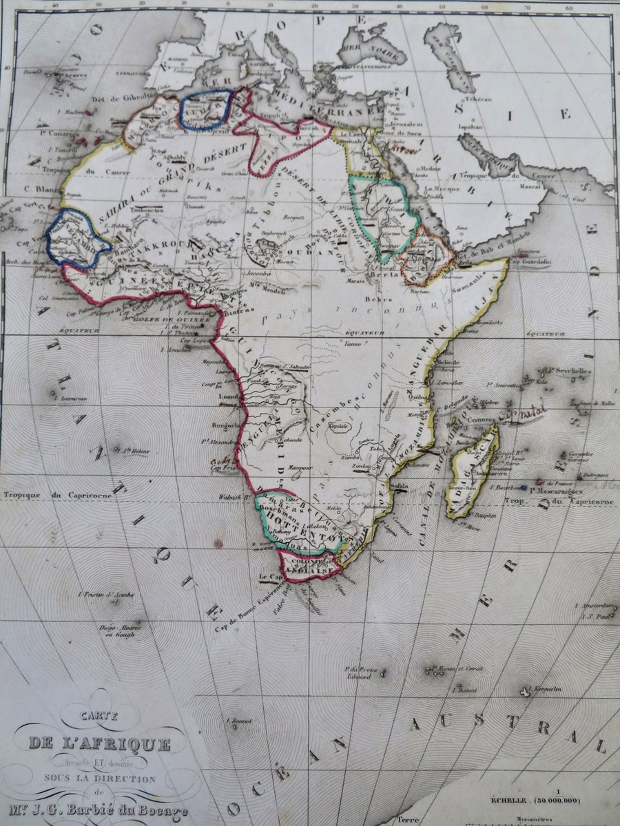 Africa continent unknown lands c. 1852 scarce Bocage decorative