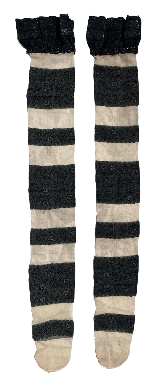 Hold Ups Stockings Patterned Black Lace Top Medium/Large NEW eBay