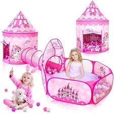3PC Princess Tent for Girls with Kids Ball Pit and Crawl Tunnel for Toddlers,...