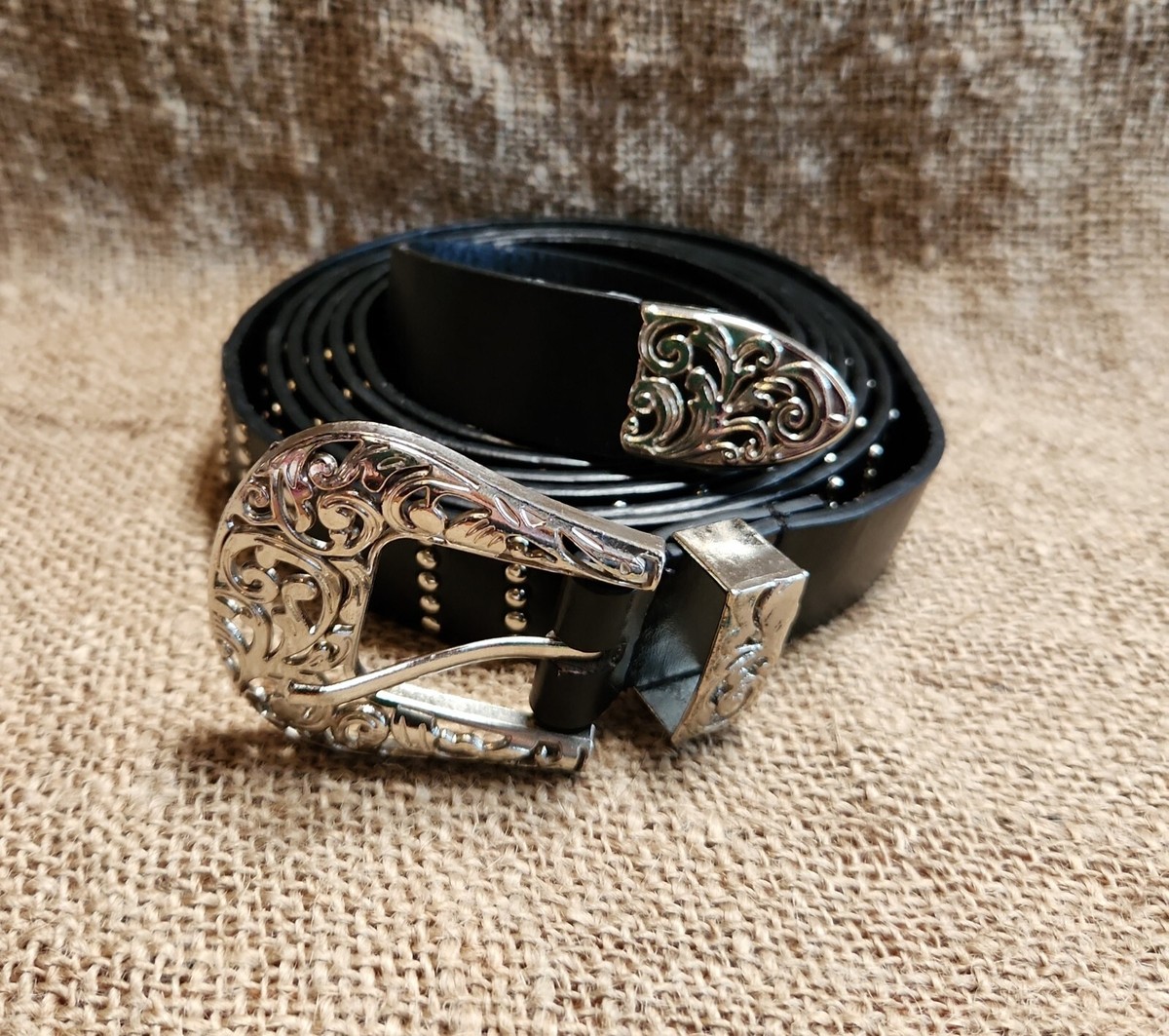 Black Faux Leather Belt with Silver Buckle Antique Silver Star Belt Buckle with Black Vegan Leather  main image 3