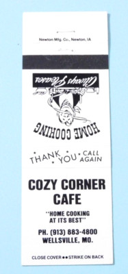 COZY CORNER CAFE MATCHBOOK COVER * WELLSVILLE, MISSOURI