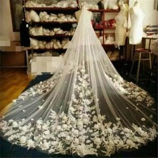 Wedding Veils With Combs TulleLace Appliques 3D Flowers Cathedral Length Long