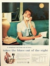 Bell telephone system ad vintage 1958 night time blues advertisement 