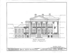 Architectural House Plans, Belle Grove Plantation, southern style mansion
