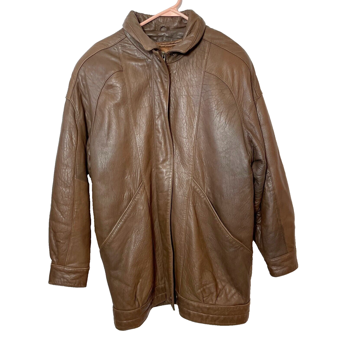 Vintage Verducci Leather Moto Jacket Mens L Brown Zip Insulated
