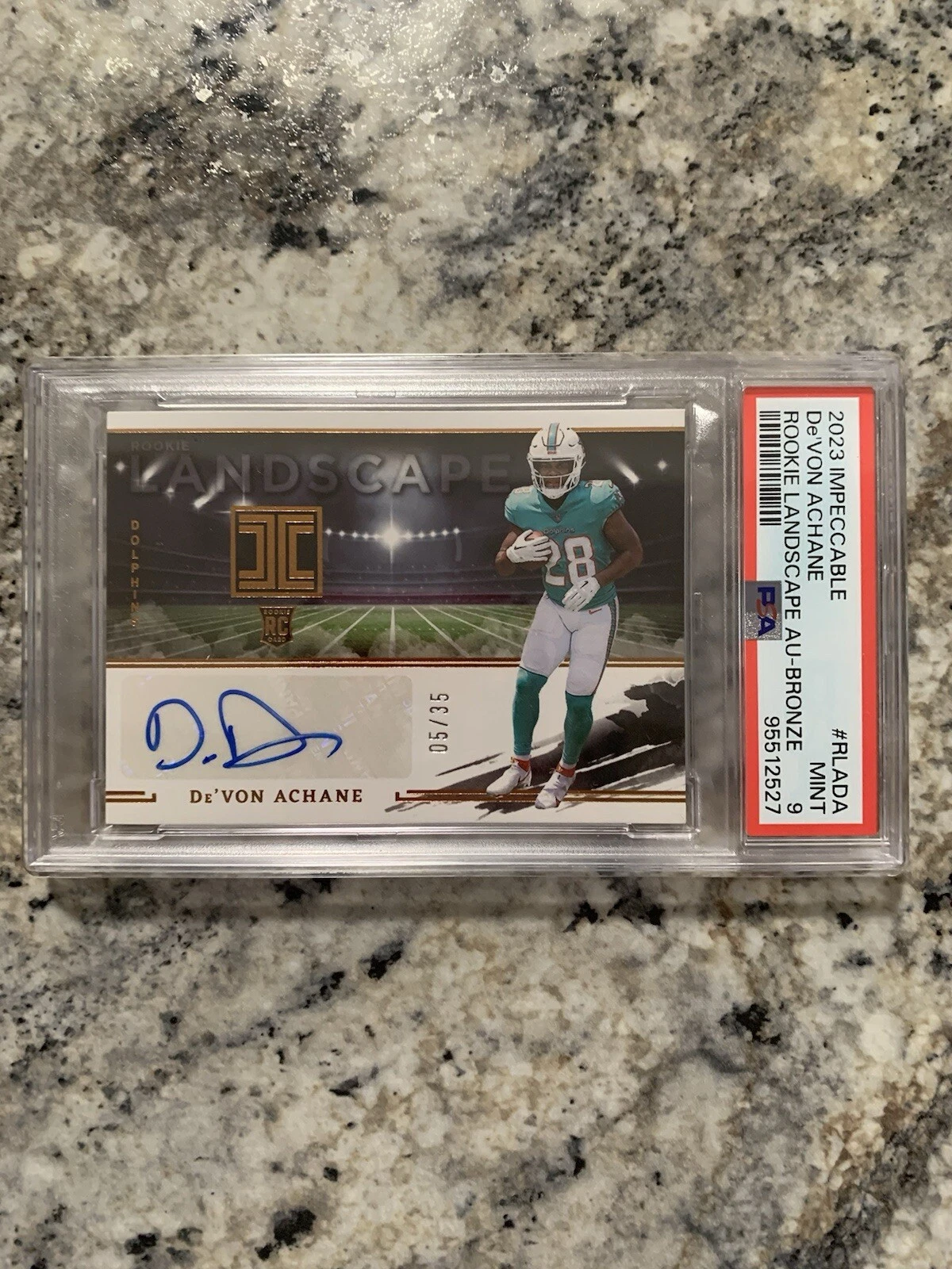 De'Von Achane Panini Impeccable Rookie Landscape Autographs #RLADA Bronze