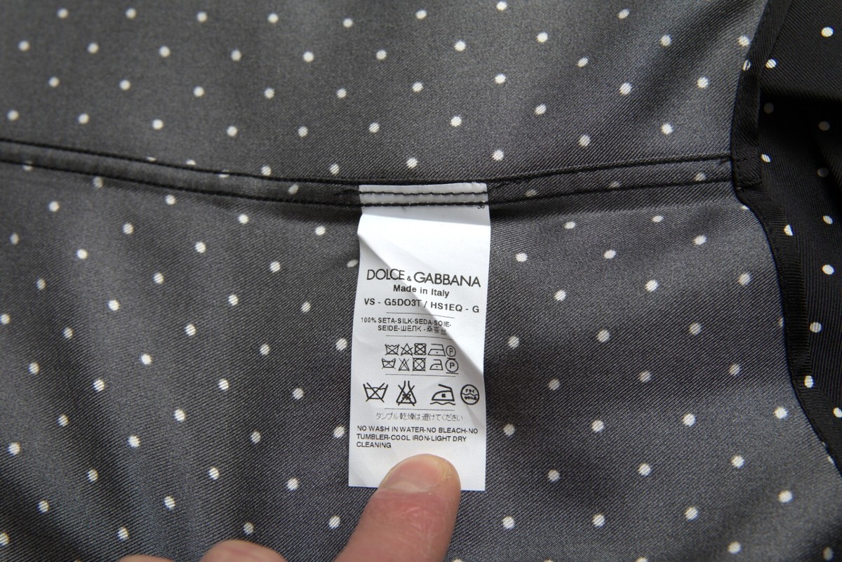 DOLCE & GABBANA Shirt Black Polka Dot Silk Long Sleeve Mens 39