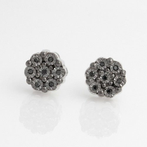 Natural Round Diamond Accents Flower Stud Earrings 14K White Gold Plated Silver - Picture 6 of 6