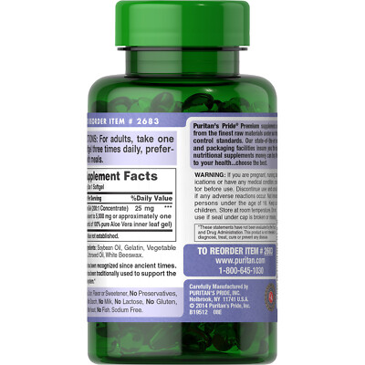 Puritan's Pride Aloe Vera Extract 5000 mg Softgels 200 Count..+ | eBay